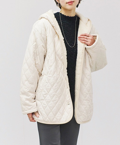 Fizz（フィズ） ブルゾン アウター フード付き 裏ボアキルティング