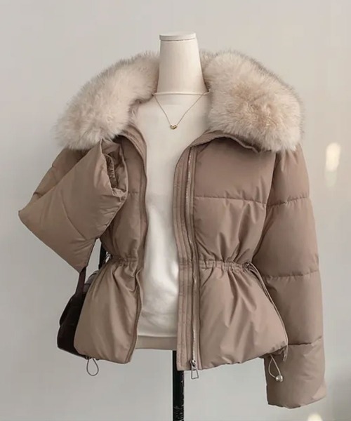 ダウンコート ダウンジャケット ファー付き ウエストシェイプ 中綿