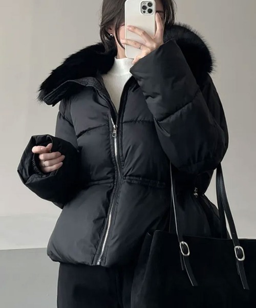ダウンコート ダウンジャケット ファー付き ウエストシェイプ 中綿