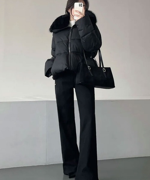 ダウンコート ダウンジャケット ファー付き ウエストシェイプ 中綿