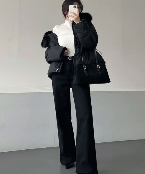 ダウンコート ダウンジャケット ファー付き ウエストシェイプ 中綿