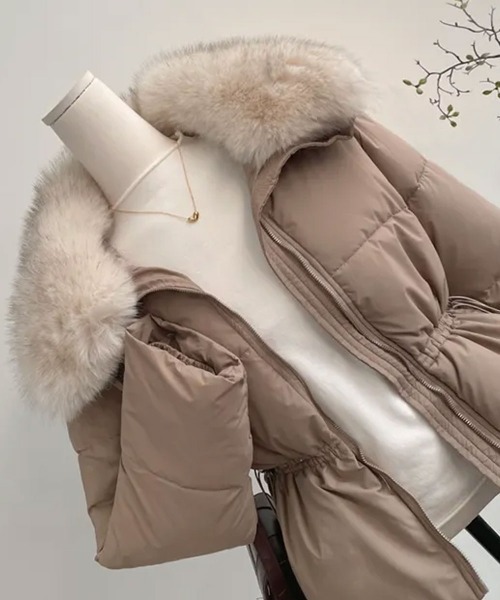 ダウンコート ダウンジャケット ファー付き ウエストシェイプ 中綿