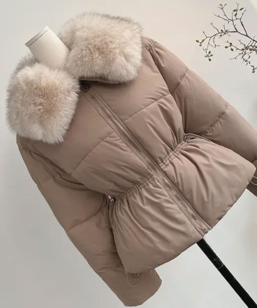 ダウンコート ダウンジャケット ファー付き ウエストシェイプ 中綿