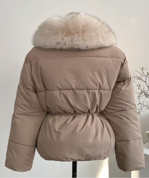 ダウンコート ダウンジャケット ファー付き ウエストシェイプ 中綿