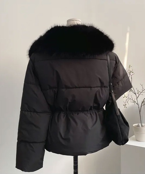 ダウンコート ダウンジャケット ファー付き ウエストシェイプ 中綿