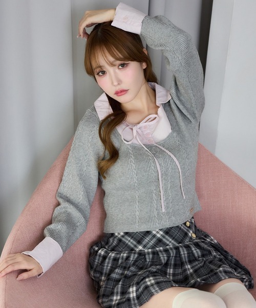 シャツドッキングレイヤードニット one after another NICE CLAUP ニット セーター シャツドッキング