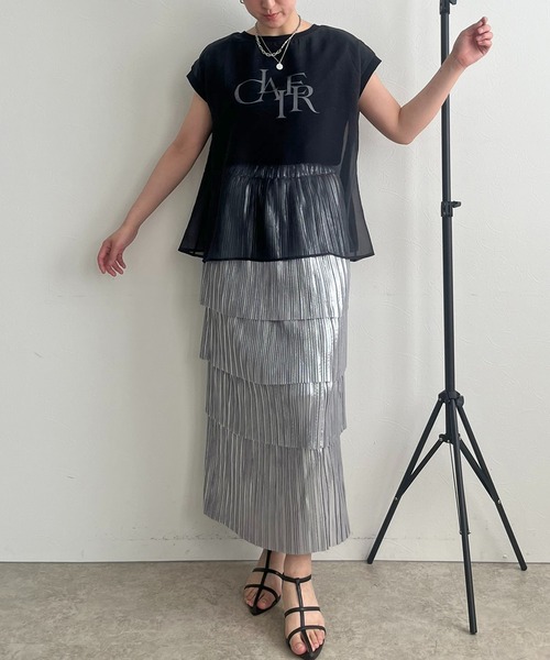 「LHELBIE」 半袖カットソー M ネイビー レディース_画像2