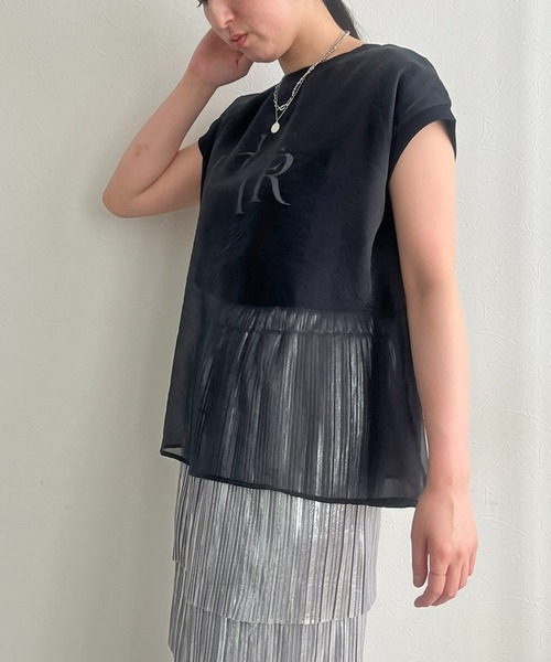 「LHELBIE」 半袖カットソー M ネイビー レディース_画像9