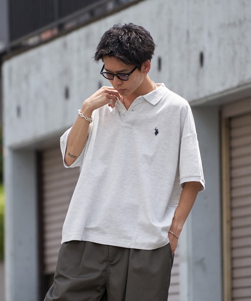 「U.S. POLO ASSN.」 半袖ポロシャツ LARGE ライトグレー メンズ_画像2