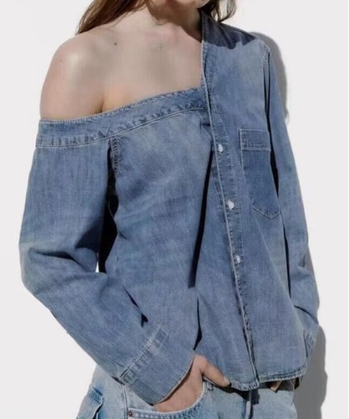 「ROOPTOKYO」 長袖ブラウス L ブルー レディース_画像2