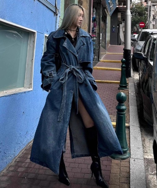 美品✨COACH ネイビー トレンチコート Mサイズ 上品シルエット meJane（ミージェーン） トレンチコート コート ルーズシルエット