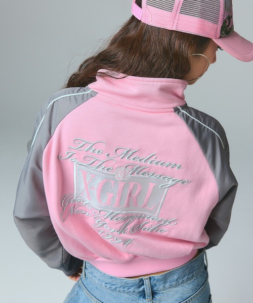 X-girl（エックスガール） トレーナー スウェット WOVEN MIX SWEAT ZIP