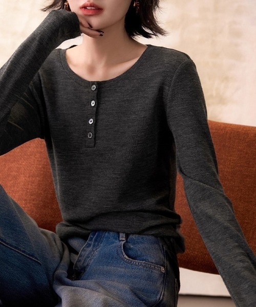 tシャツ ヘンリーネック×リブ袖カットソー レディース : ZOZOTOWN