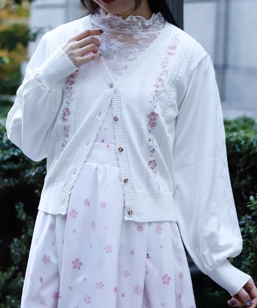 【極美品】axes femme お花立体 レース カーディガン coquette axes femme（アクシーズ ファム） カーディガン 桜刺繍ニット
