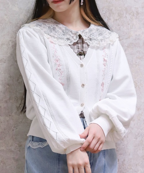 【極美品】axes femme お花立体 レース カーディガン coquette axes femme（アクシーズ ファム） カーディガン 桜刺繍ニット