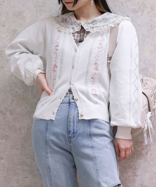 axes femme（アクシーズ ファム） カーディガン 桜刺繍ニット