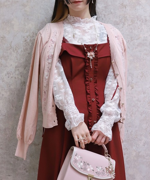 axes femme（アクシーズ ファム） カーディガン 桜刺繍ニット