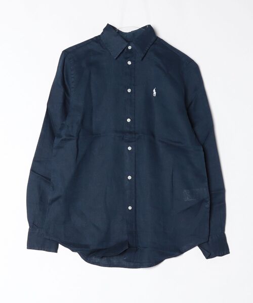 00s LAUREN ラルフローレン 7分袖 100% リネン シャツ レディース XL 00年代 オールド ポロ 長袖シャツ ロールアップ 袖 無地 大きいサイズ Ralph Lauren - 00s LAUREN ラルフローレン 7分袖 100% リネン シャツ