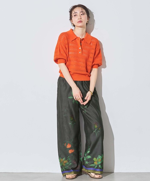 ワイドパンツ パンツ プリントローンボタニカルワイドパンツ レディースの画像
