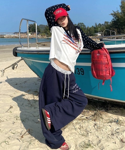 SHEENA（シーナ） ワイドパンツ スウェットパンツ ジャージ 「裾ドロー