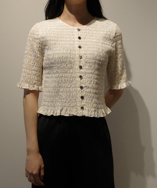 CLANE（クラネ） ブラウス シャツ CLANE SHIRRING HALF SLEEVE BLOUSE