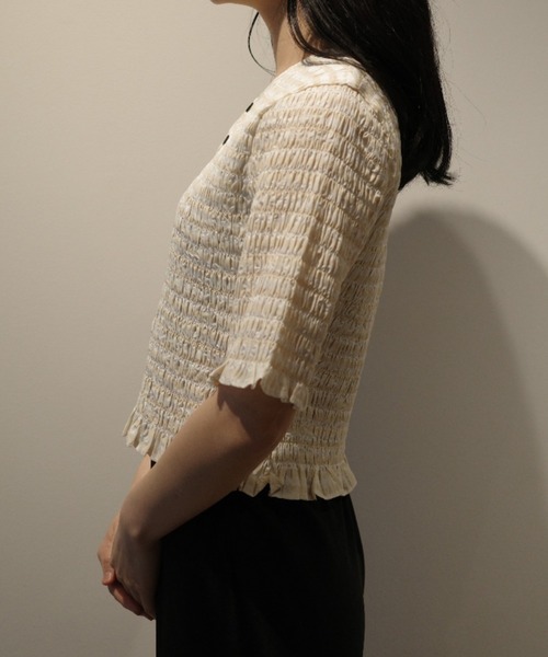 CLANE（クラネ） ブラウス シャツ 半袖 CLANE SHIRRING HALF SLEEVE
