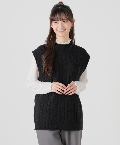 「Honeys」 ニットベスト L ベージュ レディース_画像3