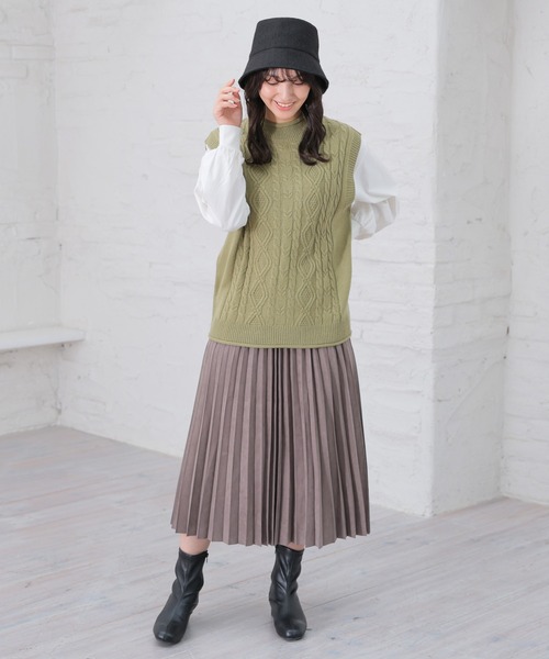 「Honeys」 ニットベスト L ベージュ レディース_画像4
