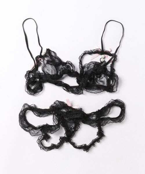 ランジェリー ブラジャー ショーツセット リボンアクリルパールデザインブラショーツセット ワイヤーフリー(MA/EK653) | MASHIRO | 12
