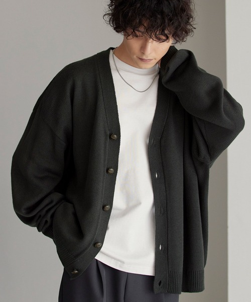 ルーズシルエット 総柄ニットカーディガン ブラック 新品未使用 SERACE】Loose silhouette volume knit cardigan / ルーズ