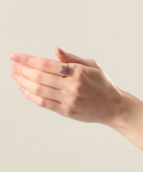 COCOSHNIK 指輪 リング K10パープルカルセドニー クッションカボション  