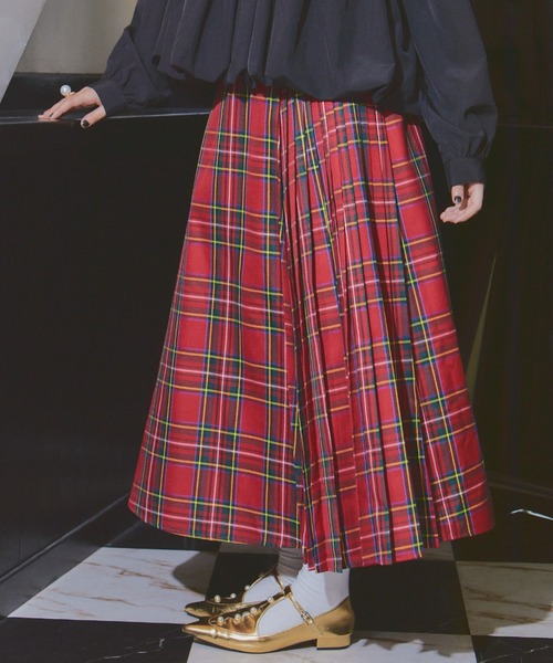 manana suerte スカート アシンメトリーチェックプリーツ
