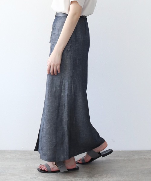DRESSLAVE スカート B7 / linen twill front zip skirt(リネン