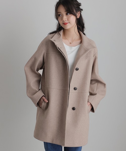 ElegChic ステンカラーコート コート フェイクウールスタンド