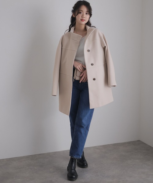 ElegChic ステンカラーコート コート フェイクウールスタンド