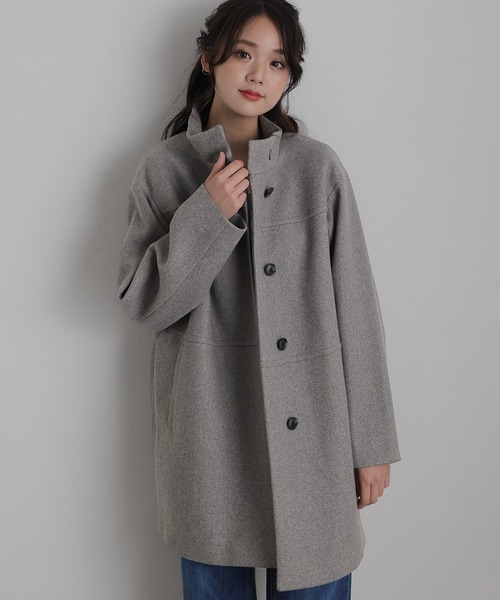 ☆美品☆ニューヨーカー　高級シルク混ウールコート　裏地ストライプ　11号 L】ウールシルクバーズアイ 1釦ノーカラージャケット