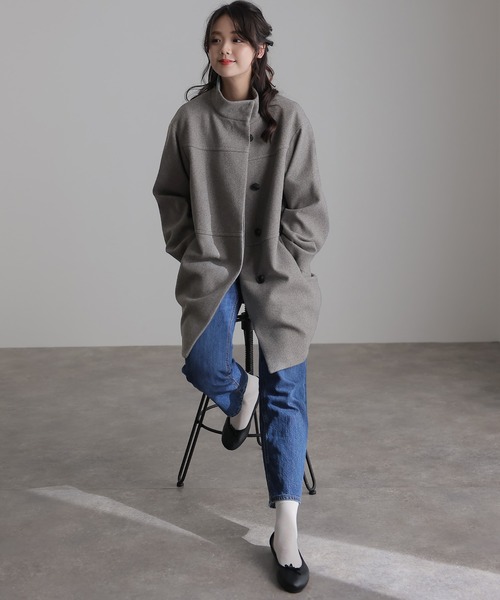 ElegChic ステンカラーコート コート フェイクウールスタンド