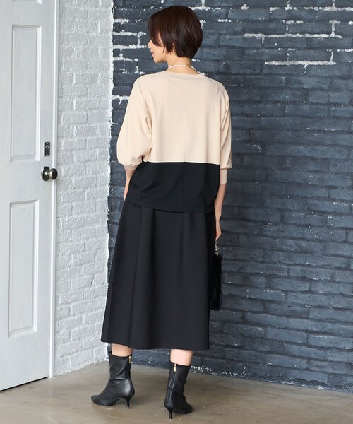 美品　自由区　クレープストレッチドルマンスリーブ7分袖 ニット 自由区｜【洗える】クレープストレッチドルマンスリーブ7分袖