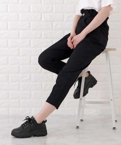 Lace Ladies パンツ ハイウエストベルト付きクロップドパンツ