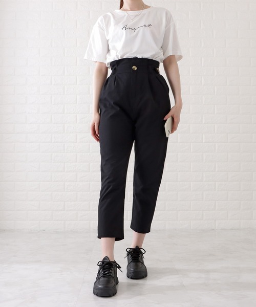Lace Ladies パンツ ハイウエストベルト付きクロップドパンツ