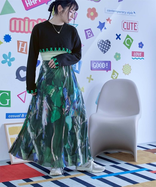 miette（ミエット） ニット セーター 配色ステッチクロップドニット