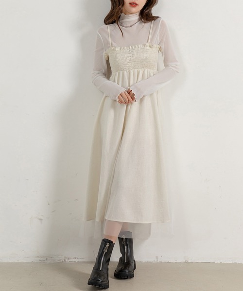 DAY CLOSET ワンピース レディース 2WAY花柄×チュールシャーリング