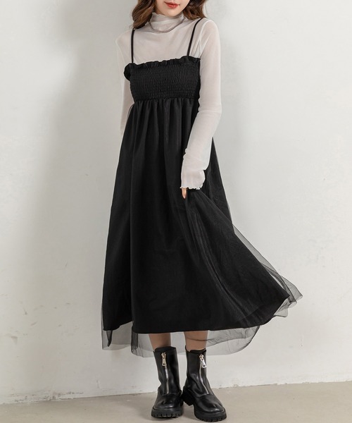 DAY CLOSET ワンピース レディース 2WAY花柄×チュールシャーリング