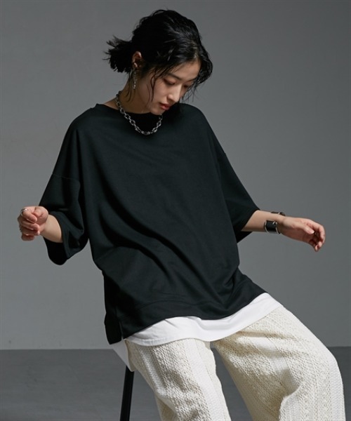 Soiunique（スワユニーク） tシャツ 重ね着風ゆったり半袖トップス
