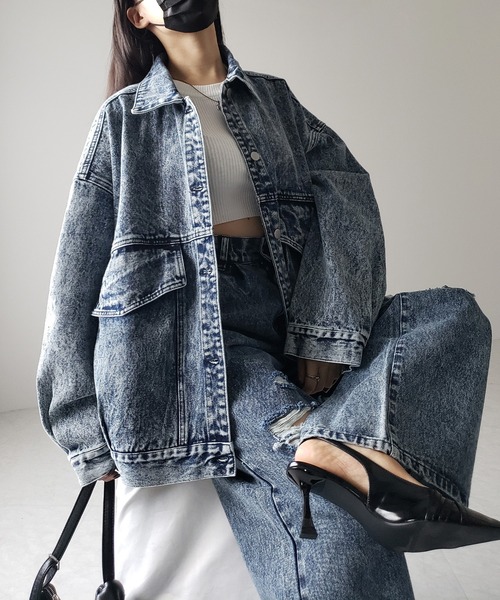 値下❤️美品　&ellecy エルシー　天使　デニム　ジャケット　Gジャン me+em select デニムジャケット gジャン 「 デニムセットアップ