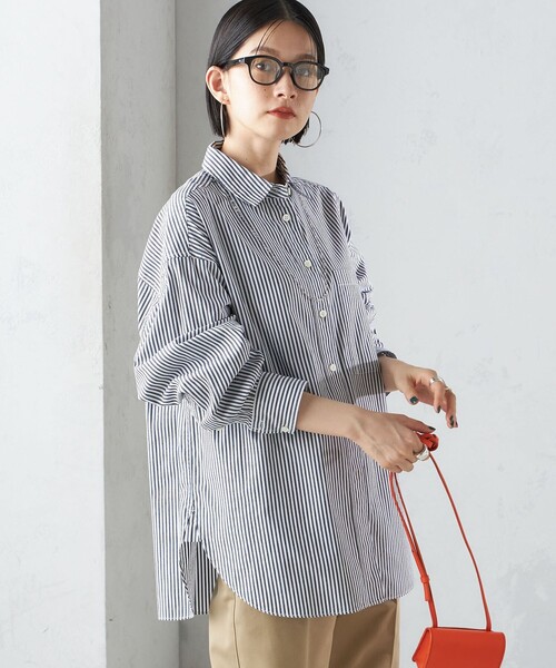 タグ付き SHIPS Primary Navy Label ブラウス ピンタック SHIPS（シップス） ブラウス シャツ 「洗濯機可能」ピンオックス 刺繍