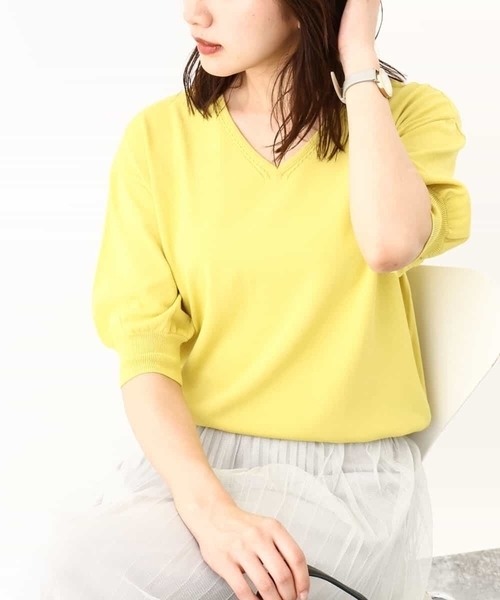 ポロシャツ ポロ ハイゲージVネックニット/洗える/WEB限定サイズあり レディース OFUON ポロシャツ ポロ ハイゲージVネックニット/洗える/WEB限定