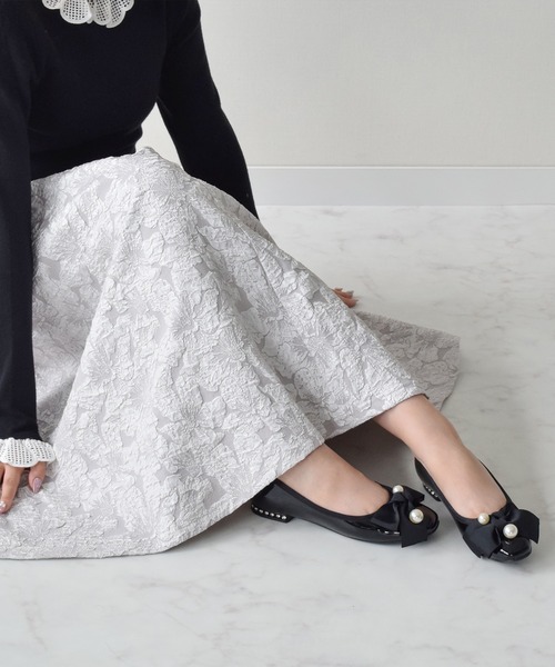パンプス 「Bridget Birkin」ビッグパールリボンフラットシューズ(541528)