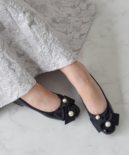 パンプス 「Bridget Birkin」ビッグパールリボンフラットシューズ(541528)
