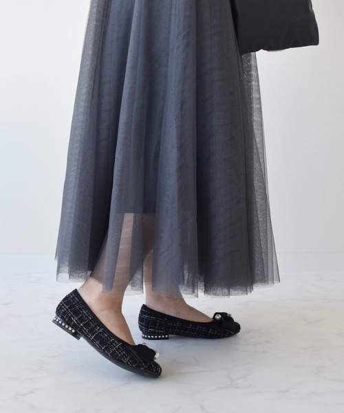 パンプス 「Bridget Birkin」ビッグパールリボンフラットシューズ(541528)